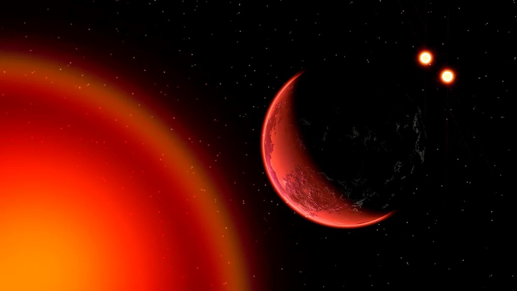 A red planet in space

Description automatically generated