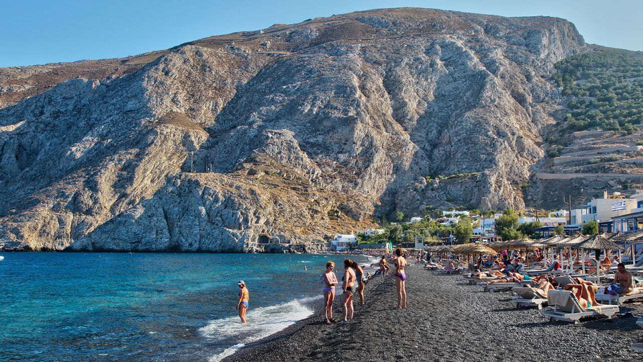 Santorini's beaches are beloved by visitors.