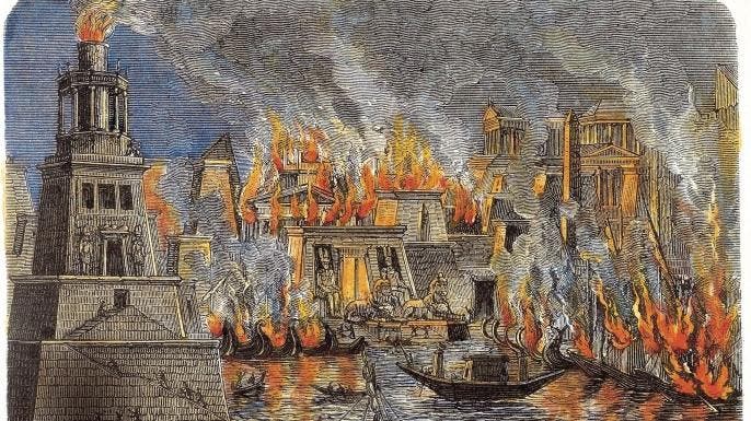 The Burning of the Library of Alexandria, 1876. Private Collection. (Credit: Fine Art Images/Getty Images)