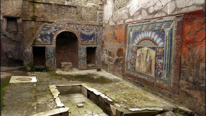 The long-buried Villa of the Papyri opened to the public almost 2000 years after it was submerged in volcanic mud in Herculaneum. (Credit: Eric VANDEVILLE/Getty Images)